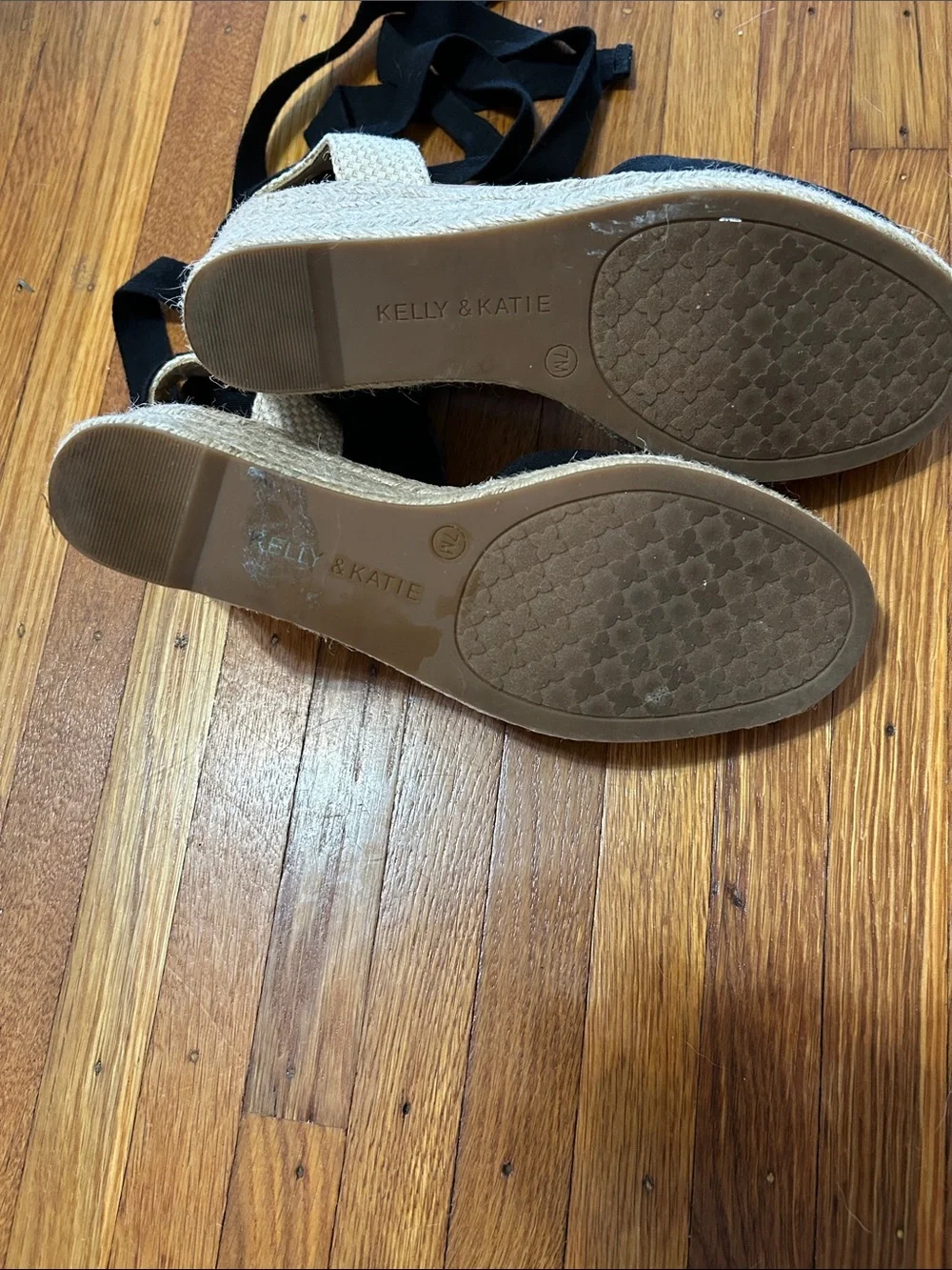 Kelly & Katie Goldie Wedge Sandal - Black Espadrille Tie-Ankle Wedge Sandals